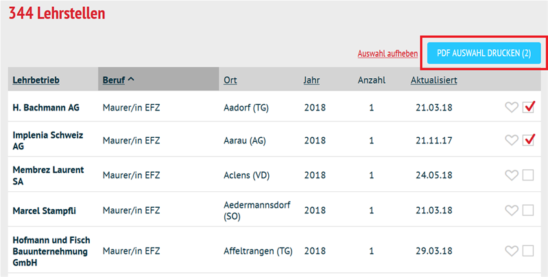 Auswahl drucken